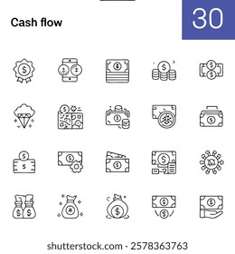 A stack of coins or a pile of cash, representing incoming cash or assets. This icon typically signifies cash inflows, such as revenue, loans, or investments, and is used to illustrate the accumulation