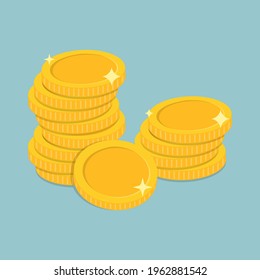 Stack of coins.  Pile of gold coins. Golden penny cash pile, treasure heap. Vector illustration. Eps 10.