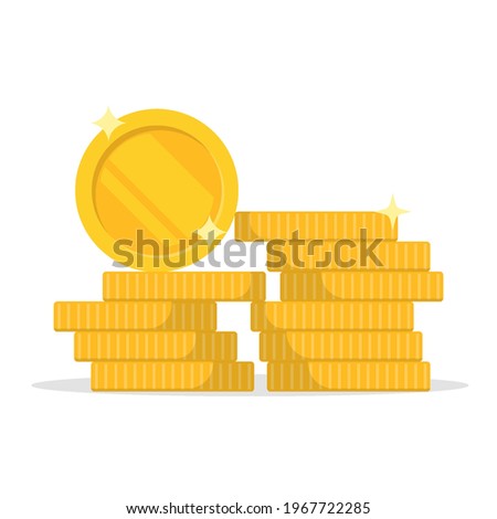 Stack of coins.  Pile of gold coins. Golden penny cash pile, treasure heap. Vector illustration. Eps 10.
