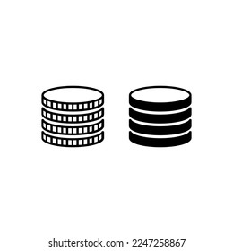 Stack of coins. Piled metal coins with different edges. Vector Illustration