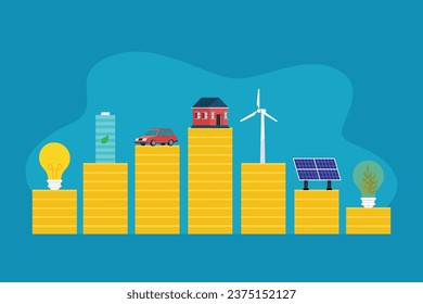 Stack of coins with renewable energy 2d vector illustration concept for banner, website, landing page, flyer, etc