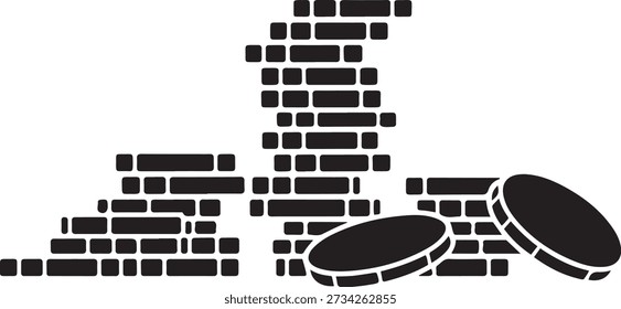 stack of coins silhouette vector illustration black. Vector Black silhouettes. with white background
