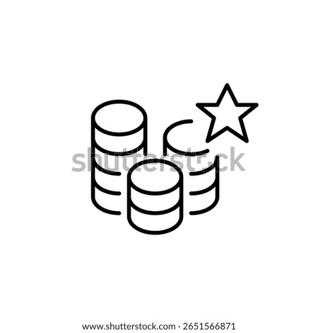 Stack of coins and star. Top investment, savings account. Pixel perfect, editable stroke vector icon