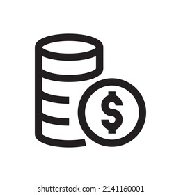 stack of coins with usd icon in outline style on white background