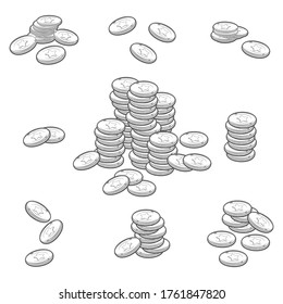 Stack Coins Vector Black Silhouettes Set Stock Vector (Royalty Free ...