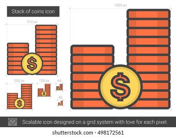 Stack of coins vector line icon isolated on white background. Stack of coins line icon for infographic, website or app. Scalable icon designed on a grid system.