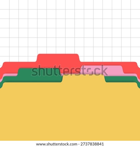 Stack of color folders template. Paper cases archives mockup. Close up view