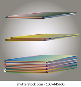 Stack of colored books with empty covers.