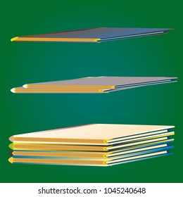 Stack of colored books with empty covers.