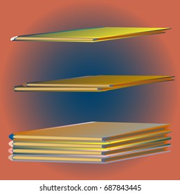 Stack of colored books with empty covers.