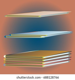 Stack of colored books with empty covers.