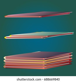 Stack of colored books with empty covers.