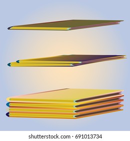 Stack of colored books with empty covers.