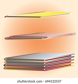 Stack of colored books with empty covers.
