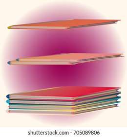 Stack of colored books with empty covers.
