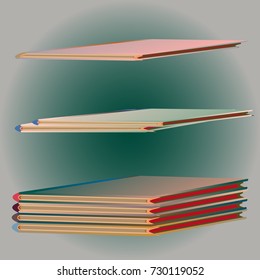 Stack of colored books with empty covers.