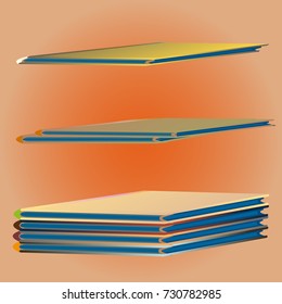 Stack of colored books with empty covers.