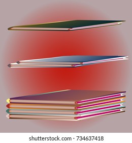 Stack of colored books with empty covers.