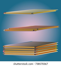 Stack of colored books with empty covers.