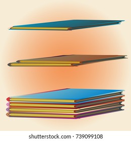 Stack of colored books with empty covers.