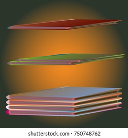 Stack of colored books with empty covers.