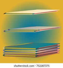 Stack of colored books with empty covers.
