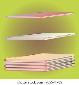 Stack of colored books with empty covers.