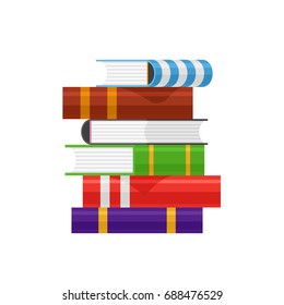 Stack of colored books isolated on white background. Flat style. Vector illustration.