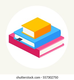 Stack Of Colored Close Books In Isometric View.book Icon Vector Illustration In Flat Design Style Of Isolated Layers On A White Background