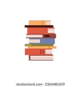 Stack of colored cover books collection. High pile of textbooks. Vector isolated school bestsellers literature, dictionaries and encyclopedias, library or bookstore. Knowledge exam and education