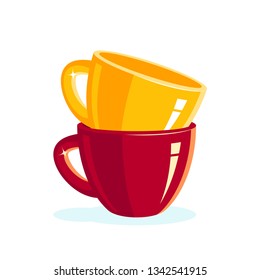Stack of colored empty cups. Vector illustration in flat style