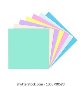 Stack of colored empty square paper notes. School and office supplies collection. Flat vector illustration isolated on white background 