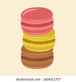 Stack of colored macaroons vector isolated illustration