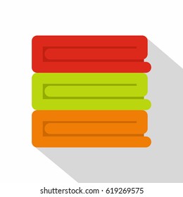 Stack of colored towels icon. Flat illustration of stack of colored towels vector icon for web