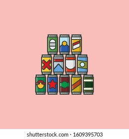 Stack of colorful beer cans vector illustration for Beer Can Appreciation Day on january 24. Drinks, beverages and packaging color symbol.