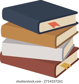 Stapel bunter Bücher mit Lesezeichen auf weißem Hintergrund
