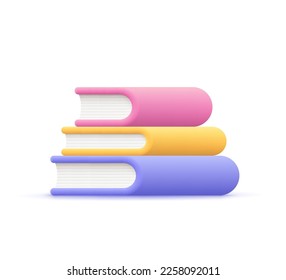 Stack of colorful books. Education, reading concept. 3d vector icon. Cartoon minimal style.