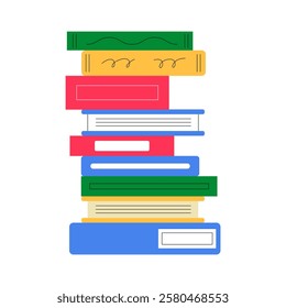 Stack Of Colorful Books In Flat Vector Illustration Symbolizing Reading, Knowledge, And Academic Learning, Isolated On White Background