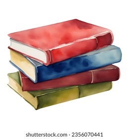 Stack of Colorful Books Isolated Hand Drawn Watercolor Painting Illustration