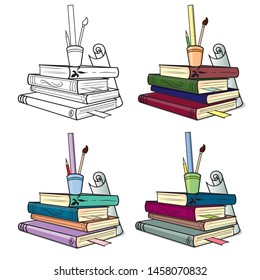 Stack of colorful books isolated on white background. Vector illustration for your graphic design. 