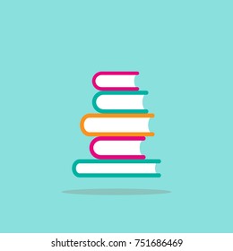 Stack of colorful books.  Isolated on powder blue background. Flat icon. Vector illustration. Knowledge logo. Education pictogram. 