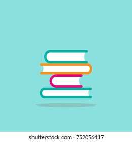 Stack of colorful books.  Isolated on powder blue background. Flat icon. Vector illustration. Knowledge logo. Education pictogram. 