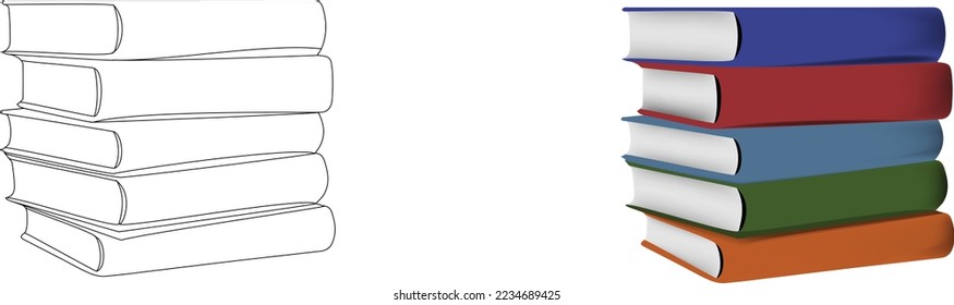 stack of colorful books for the library