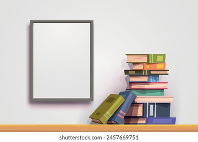 stack of colorful books near white wall