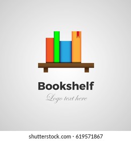Stack of colorful books on a bookshelf. Modern flat icon. Logo for educational establishments, book shops, libraries.Vector illustration in bright colors.