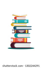 Stack of colorful books on a white background. Pile of books vector illustration