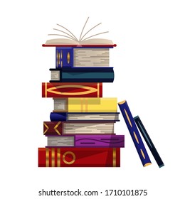 Stack of colorful books on a white background