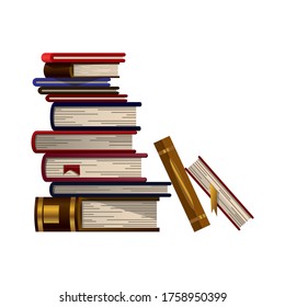 Stack of colorful books on a white background