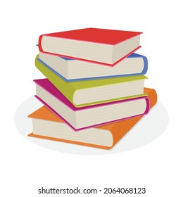 Stack of colorful books on white background