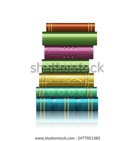 A stack of colorful books on a white background. Vector illustration